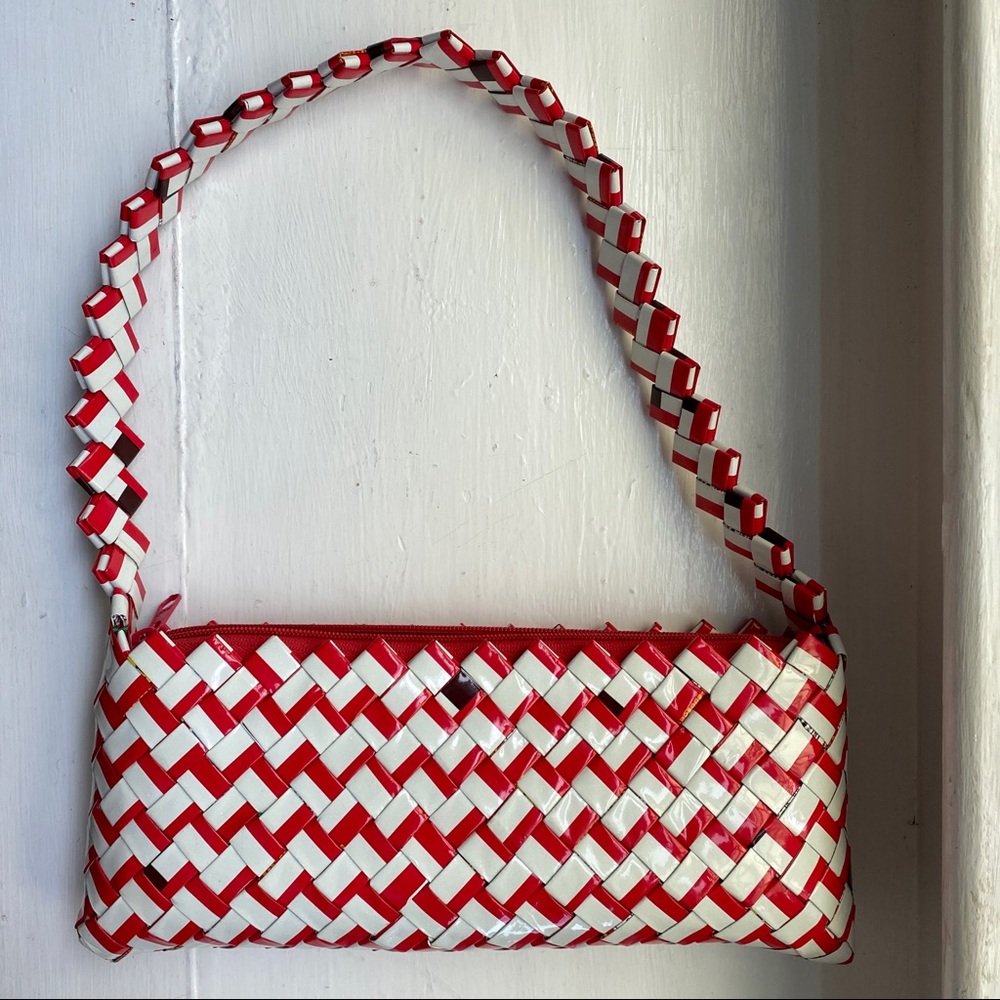 Red and White Recycled Candy Wrapper Purse